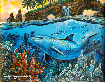 Thoughtful Dolphin 2001 8x10 Original Painting - Robert Lyn Nelson
