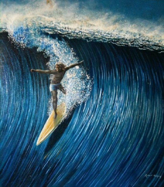 North Shore Surfer 1977 28x34 Oahu, Hawaii Original Painting by Robert Lyn Nelson