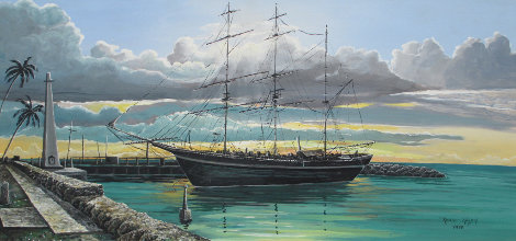 Whaling Ship 1976 17x29 - Lahaina, Maui, Hawaii Original Painting - Robert Lyn Nelson