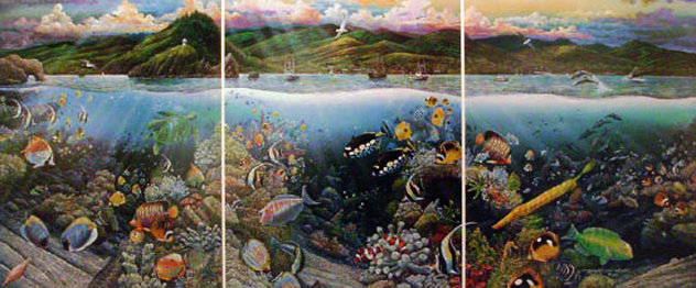 Undersea Symphony of Hana, Maui Tryptich 1990 With Remarque - Hawaii Limited Edition Print by Robert Lyn Nelson