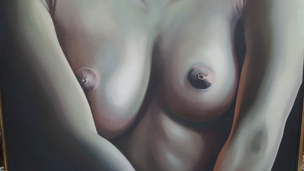 Breasts, Homage to Jack Mitchell 1970 24x36 Original Painting by Lowell Blair Nesbitt Breasts, Homage to Jack Mitchell 1970 24x36 Original Painting by Lowell Blair Nesbitt