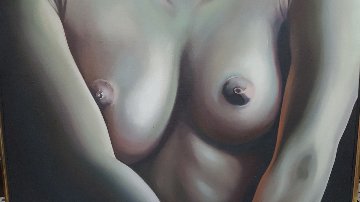 Breasts, Homage to Jack Mitchell 1970 24x36 Original Painting - Lowell Blair Nesbitt