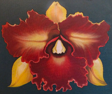 Red And Yellow Orchid 1975 23x20 Original Painting - Lowell Blair Nesbitt Red And Yellow Orchid 1975 23x20 Original Painting - Lowell Blair Nesbitt