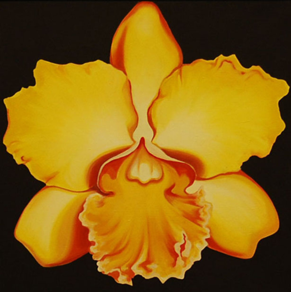 Yellow Orchid 1970 22x22 Original Painting by Lowell Blair Nesbitt Yellow Orchid 1970 22x22 Original Painting by Lowell Blair Nesbitt
