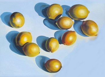 Ten Lemons on Blue 1978 65x90 Original Painting - Lowell Blair Nesbitt