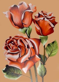 Three Pink Roses 1977 50x36 Original Painting - Lowell Blair Nesbitt Three Pink Roses 1977 50x36 Original Painting - Lowell Blair Nesbitt