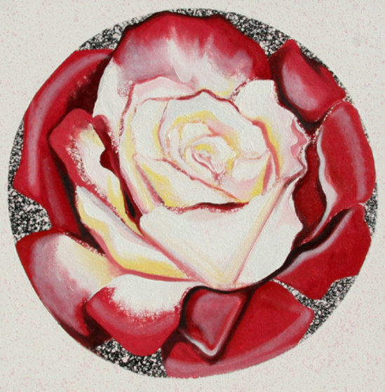 Red And White Rose 1982 26x26 Original Painting by Lowell Blair Nesbitt Red And White Rose 1982 26x26 Original Painting by Lowell Blair Nesbitt