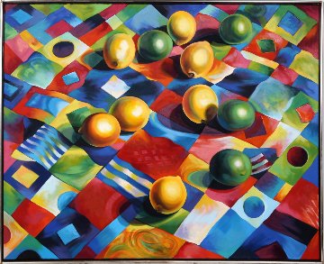 Lemons And Limes on Quilt 1988 40x49 Huge Original Painting - Lowell Blair Nesbitt Lemons And Limes on Quilt 1988 40x49 Huge Original Painting - Lowell Blair Nesbitt