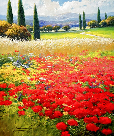 Blooming Field 49x42 - Huge Original Painting - Gerhard Nesvadba