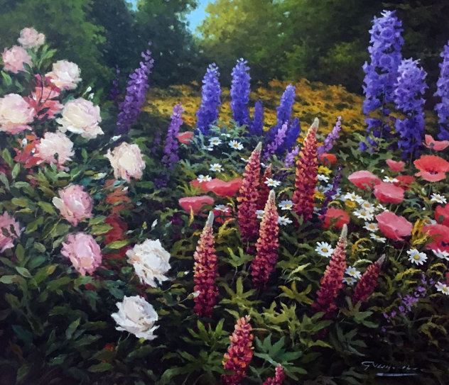 Flower Meadow 31x35 Original Painting by Gerhard Nesvadba