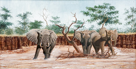 Elephants 1975 52x35 - Huge Original Painting - Bo Newell