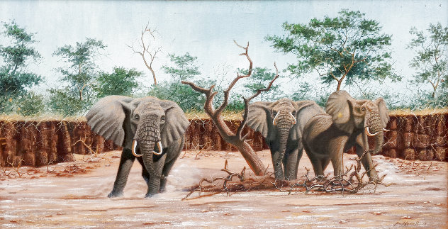Elephants 1975 52x35 - Huge Original Painting by Bo Newell