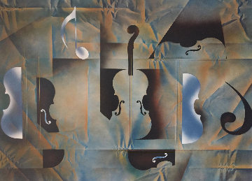 Cielo Azul Violines 45x39 Original Painting - Leonardo Nierman Cielo Azul Violines 45x39 Original Painting - Leonardo Nierman