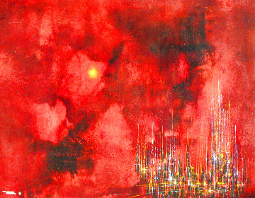 City Sunset 1963 32x39 Super Huge Original Painting - Leonardo Nierman City Sunset 1963 32x39 Super Huge Original Painting - Leonardo Nierman