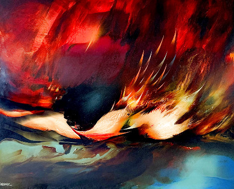 Birth of Fire 1977 32x40 Original Painting - Leonardo Nierman