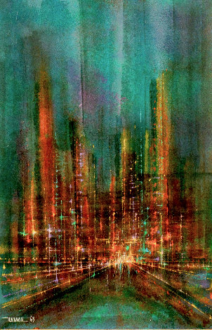 Untitled Cityscape 1963 30x22 Original Painting - Leonardo Nierman