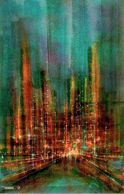 Untitled Cityscape 1963 30x22 Original Painting by Leonardo Nierman