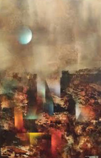Prismatic City 1968 (Early) 29x23  Original Painting - Leonardo Nierman