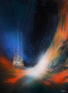 Ciudad Imaginaria 1972 39x31 Original Painting - Leonardo Nierman Ciudad Imaginaria 1972 39x31 Original Painting - Leonardo Nierman