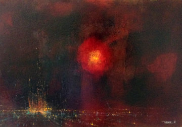 City Scapes 1964 24x16 Original Painting - Leonardo Nierman City Scapes 1964 24x16 Original Painting - Leonardo Nierman