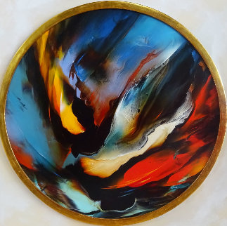 Untitled Round Painting 1970 38x38 Original Painting - Leonardo Nierman Untitled Round Painting 1970 38x38 Original Painting - Leonardo Nierman