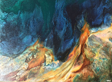 Prehistoric Landscape 36x48 Huge Original Painting - Leonardo Nierman Prehistoric Landscape 36x48 Huge Original Painting - Leonardo Nierman