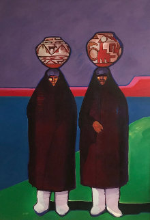 Olla Bearers 1984 42x32 Original Painting - John Nieto Olla Bearers 1984 42x32 Original Painting - John Nieto