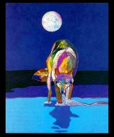 Wolf Drinking Water by Moonlight Limited Edition Print by John Nieto - 2