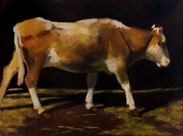 Cow 2014 41x55 Huge Original Painting - Robert Nizamov