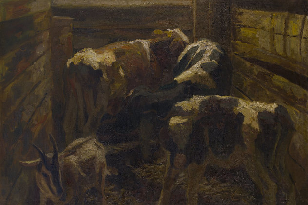 Calves 2019 41x57 - Huge Original Painting by Robert Nizamov