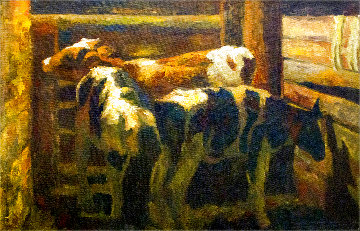 Calves 2019 41x57 Huge  Original Painting - Robert Nizamov