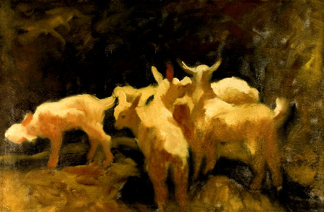 Goats 2 2015 42x61 - Huge Original Painting - Robert Nizamov