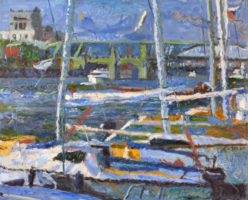 Yachts II 2010 47x51 Original Painting - Robert Nizamov Yachts II 2010 47x51 Original Painting - Robert Nizamov