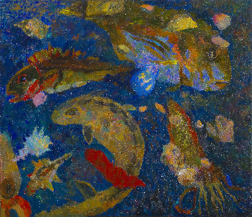 Fishes 1995 32x39  Original Painting - Robert Nizamov