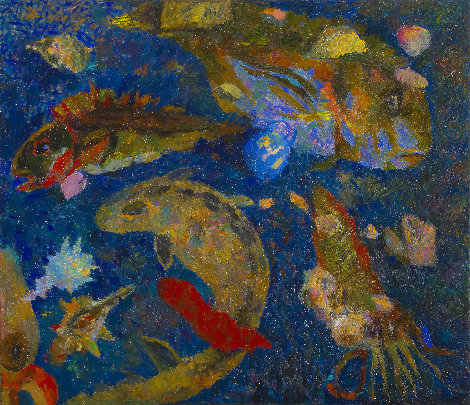 Fishes 1995 32x39 Original Painting - Robert Nizamov