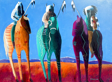Mystic Warriors 1989 54x68 - Acrylic on Canvas - Huge Mural Size - Signed Twice Original Painting - Raymond Nordwall