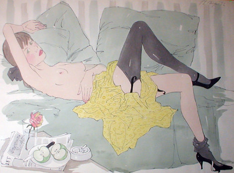 Girl Reclining Watercolor 1972 37x45 Watercolor - Philippe Noyer