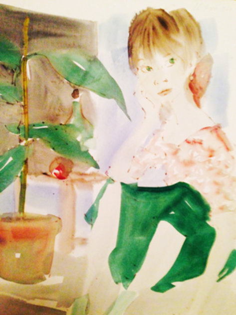Girl Sitting Watercolor 1966 11x8 Watercolor by Philippe Noyer