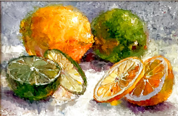 Citrus Fruits IV, Bright Chilies II, and Sweet Peaches I 2017 9x6 - Tequila? Original Painting - Lana Okiro