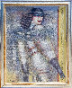 Woman with Foxtail Fur 1980 58x47 - Huge Original Painting by Shimon Okshteyn - 1