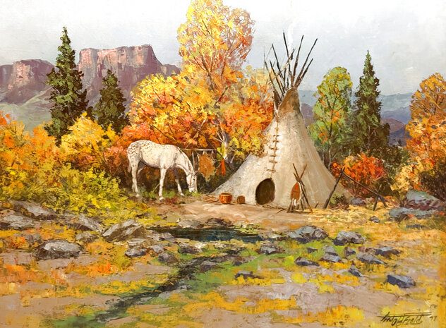Indian 1997 26x32 - Framed Oil on Canvas by Fred Oldfield