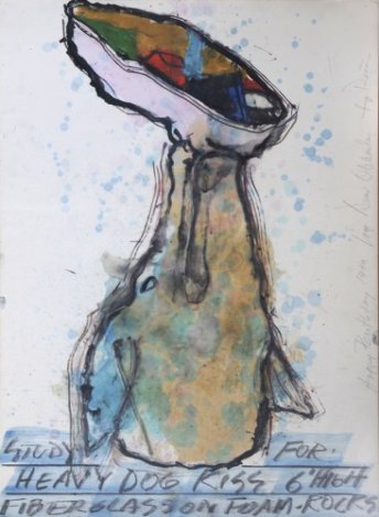 Study For Heavy Dog Kiss 1994 41x31 Huge Watercolor - Dennis Oppenheim