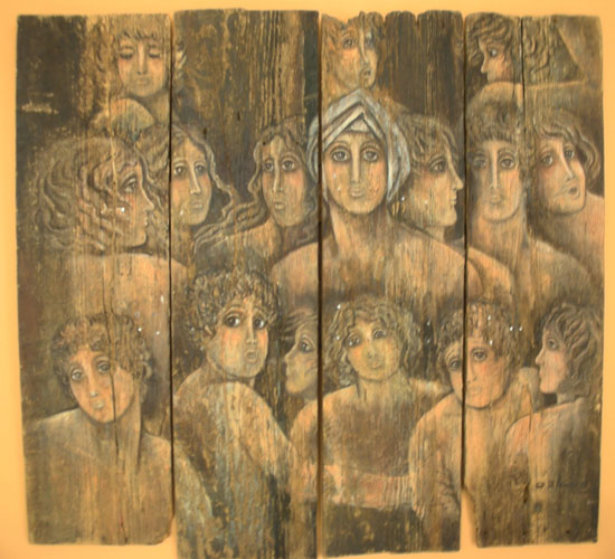 Columbian Women On Wood 1973 41x48 By Agudelo Botero Orlando