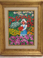 Nina En El Jardin  (Girl in the Garden) 21x25 Original Painting by Trinidad Osorio - 1