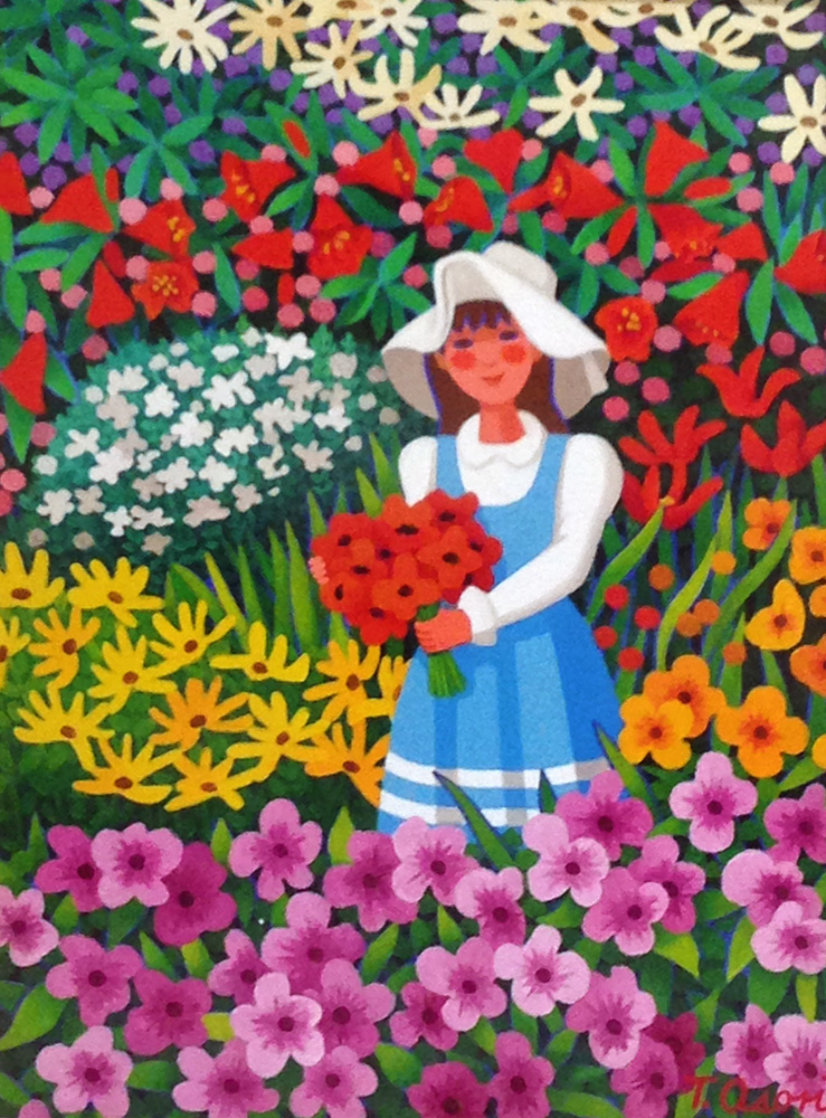 Nina En El Jardin  (Girl in the Garden) 21x25 Original Painting by Trinidad Osorio