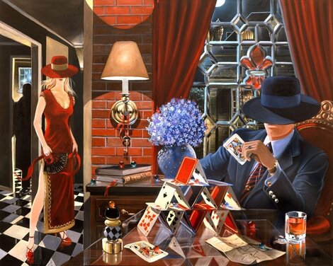 House of Cards 2003 - Embellished Giclee on Canvas - Huge Limited Edition Print - Victor Ostrovsky