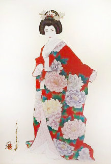 Geisha in Red Floral Kimono 1989 Limited Edition Print - Hisashi Otsuka Geisha in Red Floral Kimono 1989 Limited Edition Print - Hisashi Otsuka