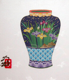 Blue Vase 14x11 Original Painting - Hisashi Otsuka Blue Vase 14x11 Original Painting - Hisashi Otsuka