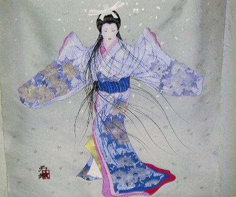 Lady Mieko 1983 29x23 Original Painting - Hisashi Otsuka
