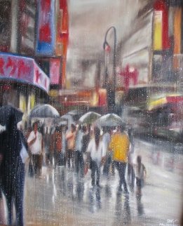 Chinatown Streets I 47x40 Original Painting - Ouaichai Chinatown Streets I 47x40 Original Painting - Ouaichai